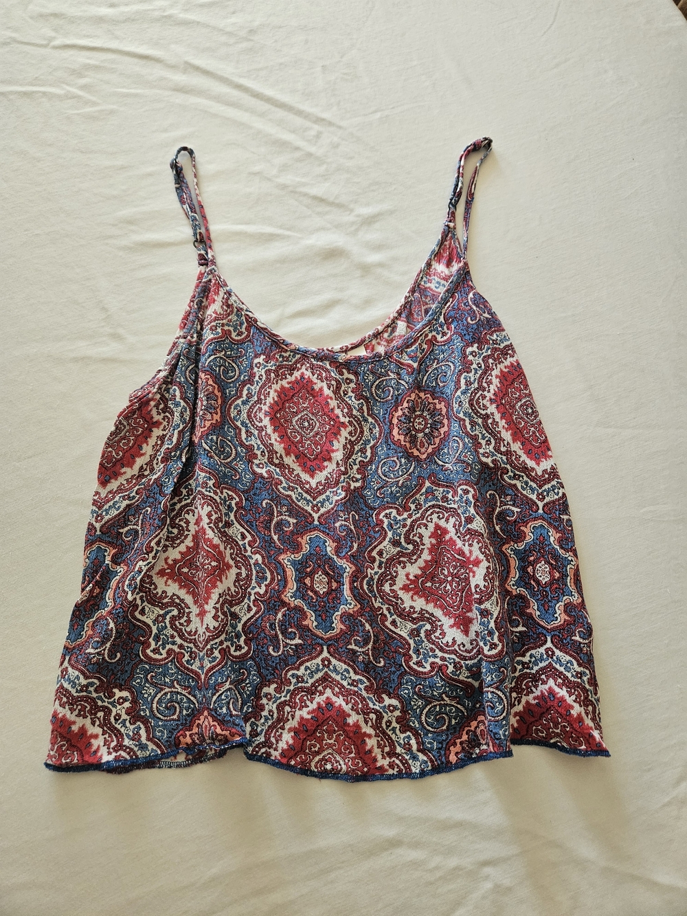 💮Boho Beach Billabong Paisley Spaghetti Strap Tank Top - Red & Blue Size Med